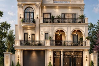 design luxury residential exterior and front facade in 3d