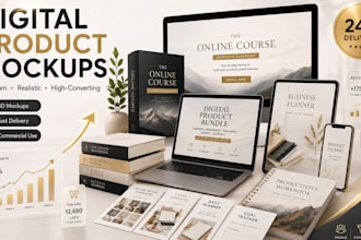 design digital product mockups for ebook courses, etsy and gumroad
