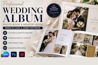 design coffee table book, wedding album, photo book, memory book adobe photoshop