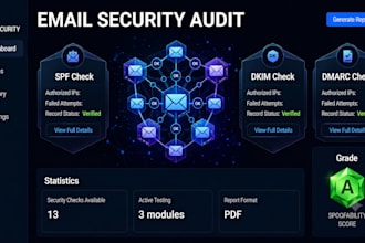audit spf dkim dmarc dns security and give a spoofability score