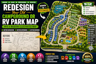 redesign your campground or rv park map into a modern illustrated visitor map