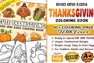 design a unique bold and easy thanksgiving coloring book for amazon KDP