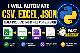 automate CSV, excel, json data processing using python