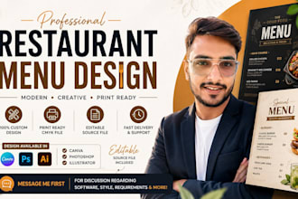 design a modern restaurant menu, food menu, cafe menu, and digital menu board