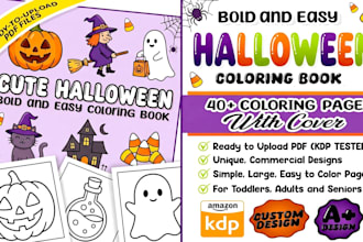 design a unique bold and easy halloween coloring book for amazon KDP