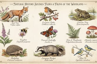 draw an animal and botanical illustration