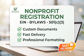 register your nonprofit prepare ein, bylaws and 501c3 documents for irs approval