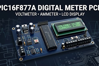 design pic16f877a digital voltmeter, ammeter pcb and lcd display system
