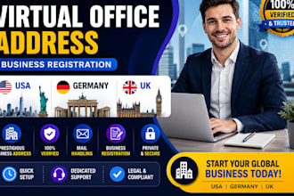 provide verified virtual office address business registration in USA germany UK