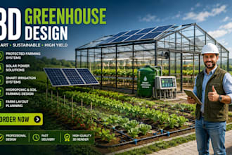 design 3d greenhouse hydroponics smart irrigation setup and solar farming system