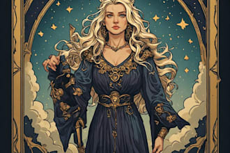 draw illustrations board game, cards tarot, card frame design table top game