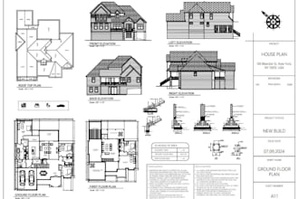draft architectural floor plans, elevation, section, roof