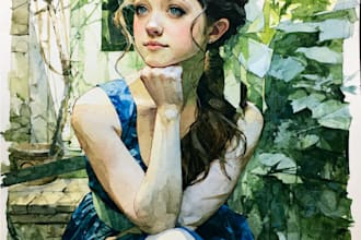 draw realistic watercolor portrait hand drawing illustration