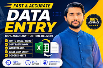 do accurate entry, excel, copy paste, PDF to excel and web research