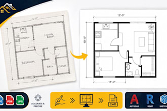 convert measured sketches to autocad, as built drawings, floor plans