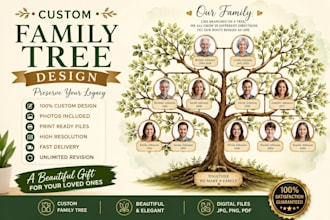 design a beautiful custom family tree genealogy chart