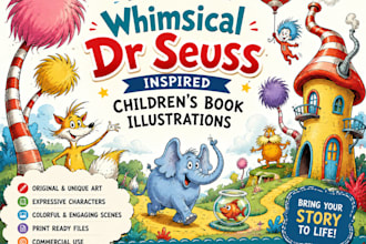 create whimsical dr seuss inspired childrens book illustrations and characters