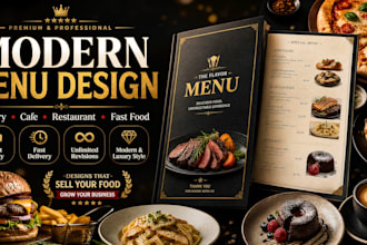design a modern restaurant menu, cafe menu or food flyer