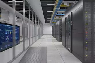 create 3d cgi warehouse data center with 3d interior rendering