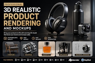 create 3d realistic product rendering and mockups in blender and keyshot