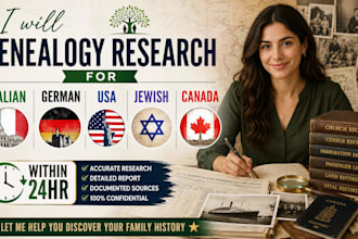 genealogy research for italian german USA jewish and canada ancestry within 24hr
