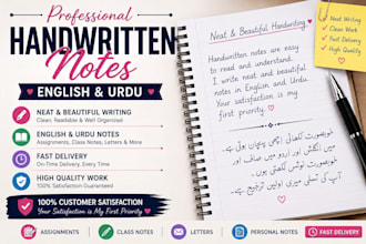 write neat and beautiful handwritten notes in english and urdu