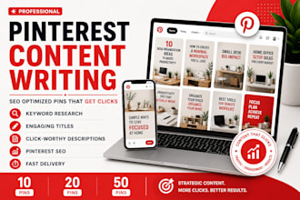 write SEO optimized pinterest titles descriptions and keywords