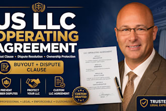 draft a US llc operating agreement with buyout clause and dispute resolution