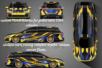 design 3d car wrap mockups, fivem skins, automotive branding, livery graphics