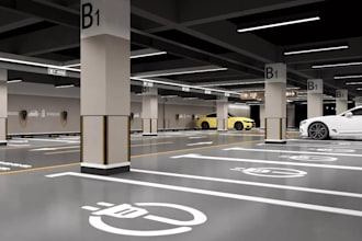 restyle basement parking lot interior, campers, boat,vehicle flow plan, map park