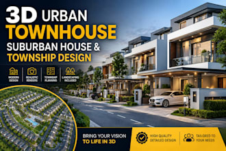 create 3d urban townhouse, suburban house, and township design