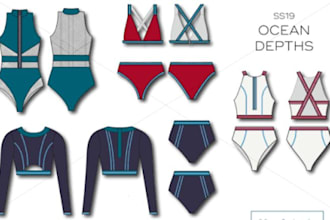 design production ready swimwear tech pack with cad flat sketches