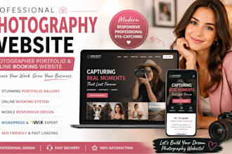 design wordpress wix photography website, photographer portfolio booking website