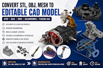 convert stl obj mesh to editable step iges dwg solidworks fusion 360 cad model