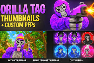 design eye catching 3d gorilla tag thumbnails and custom pfp