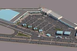 make 2d, 3d of your gas station, petrol station, ev electric charging, car park