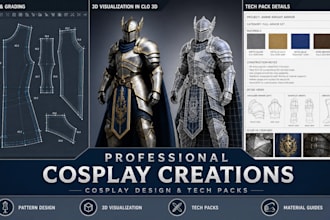 cosplay design creations pattern  grading tech pack clo 3d anime armour