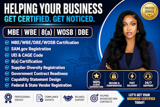 help with mbe wbe dbe wosb 8a certification, sam gov uei and cage code