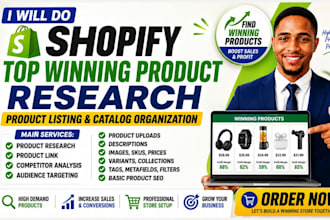 do shopify winning product research, product listing and catalog organization