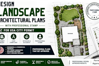 design landscape architectural plans with professional stamp for usa city permit