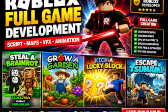 develop roblox full game, steal a brainrot, grow a garden or kick a lucky block
