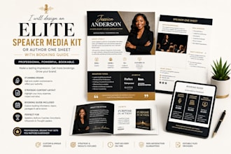 design an elite speaker media kit or author one sheet with booking guide