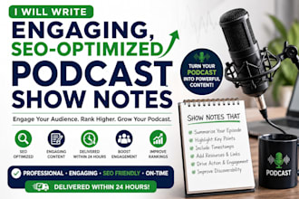 write engaging seo podcast show notes delivered within 24 hours