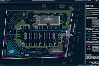 draw site plan, grading plan, drainage plan, erosion control plan using autocad