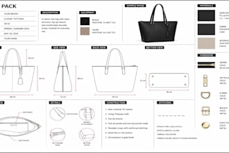 design your handbag luggage dufflebag totebag and design tech pack for all type
