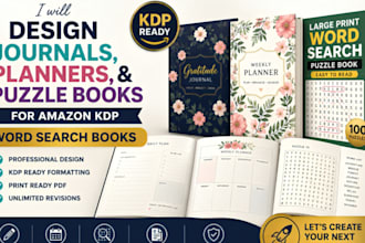 design journals, planners, and puzzle books for amazon KDP word search books