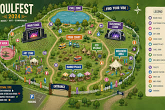 draw a  vector map, festival maps in illustrator