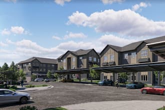 relay out 3d multi family housing rendering exterior, story residential complex,