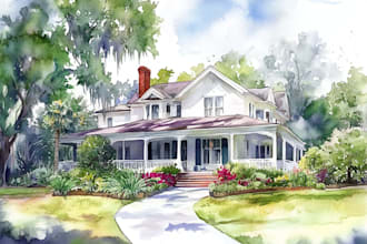 paint a custom digital watercolor house