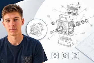 assembly instruction drawing, exploded view, technical illustration cad pro